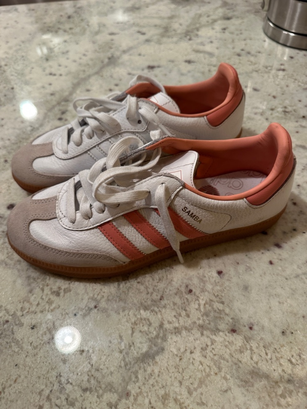 adidas Samba Sneakers in White & Coral Pink